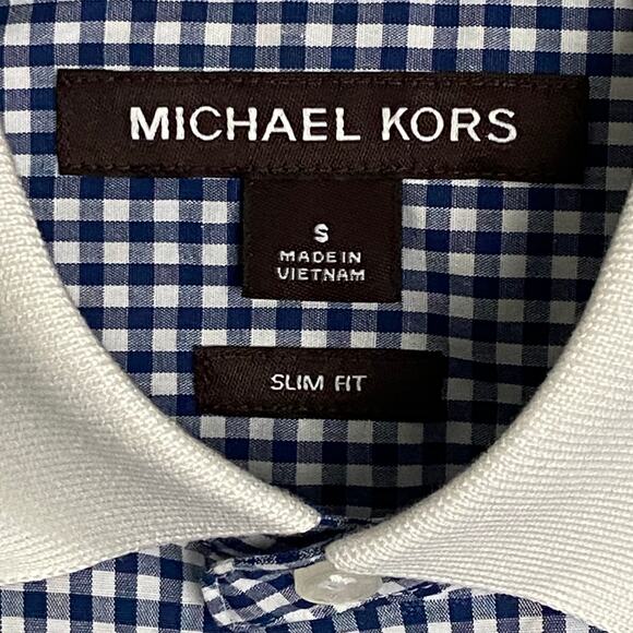 Michael Kors Men's Small Slim Fit Short Sleeve Polo Shirt Blue Gingham NEW - Picture 9 of 12